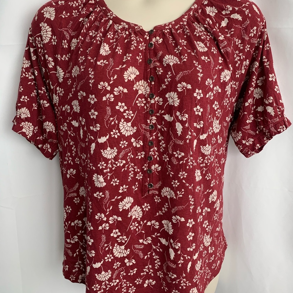 NWT Lucky Brand Maroon Floral Print Top 1X